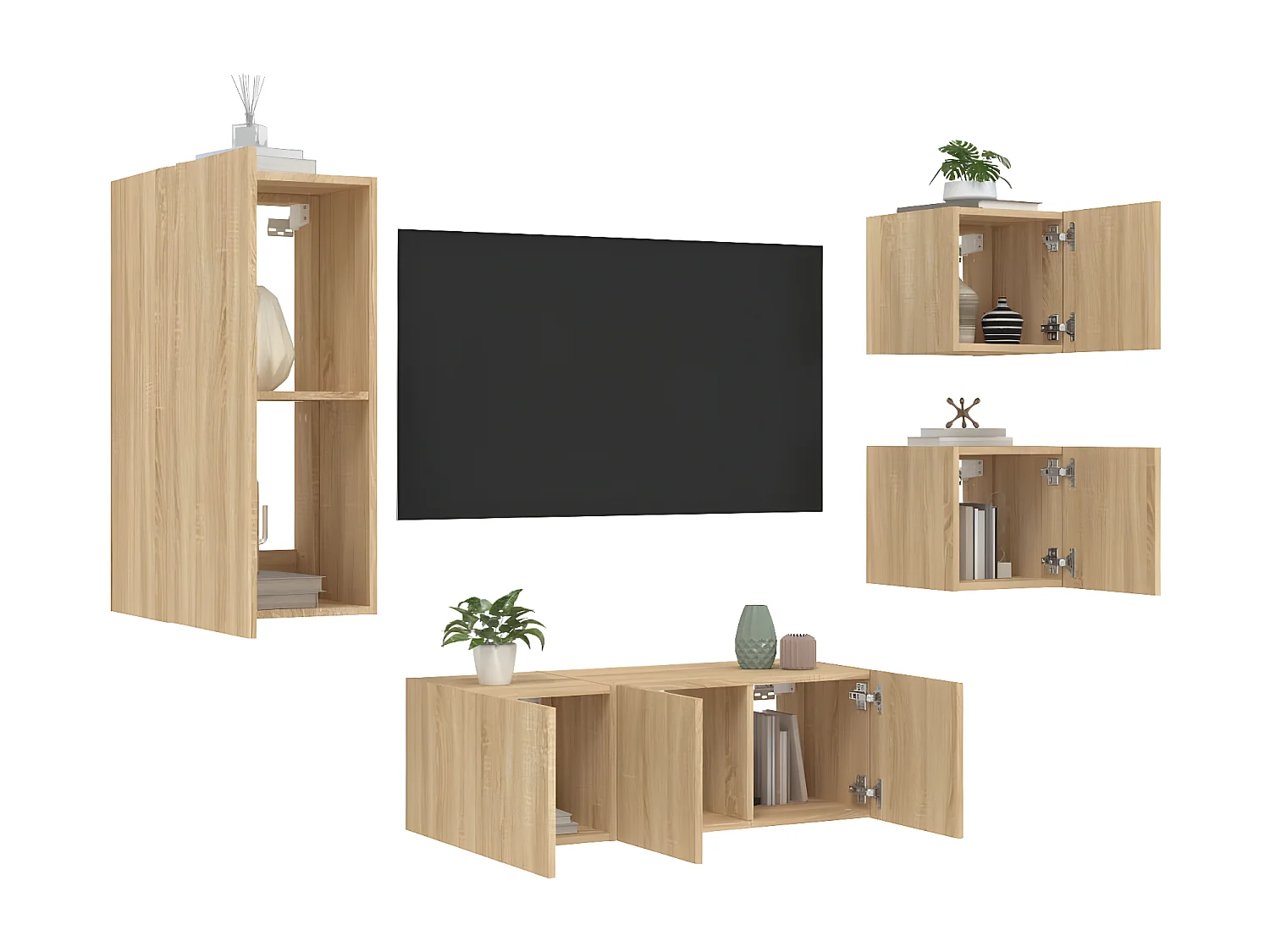 Ensemble de meuble TV avec LED 5 pcs chêne sonoma bois d'ingénierie WET9045