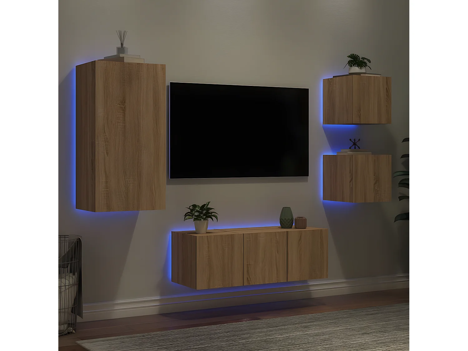 Ensemble de meuble TV avec LED 5 pcs chêne sonoma bois d'ingénierie WET9045