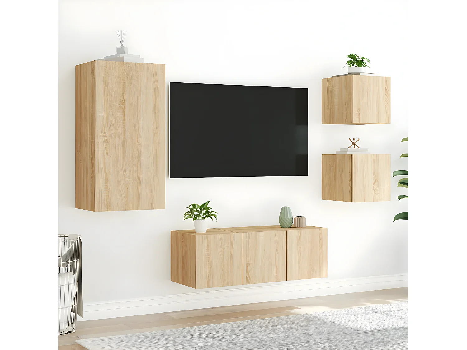 Ensemble de meuble TV avec LED 5 pcs chêne sonoma bois d'ingénierie WET9045
