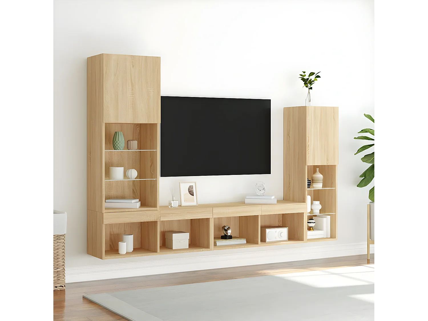 Ensemble de meuble TV avec LED 4 pcs chêne sonoma bois d'ingénierie WET7691