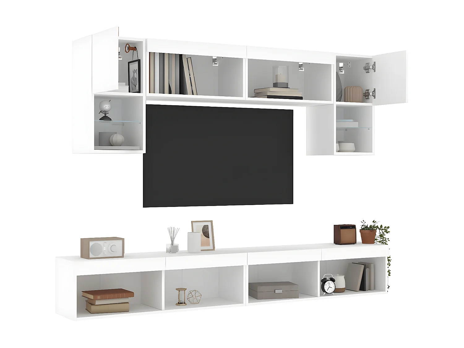 Ensemble de meuble TV avec LED 6 pcs blanc bois d'ingénierie WET5192