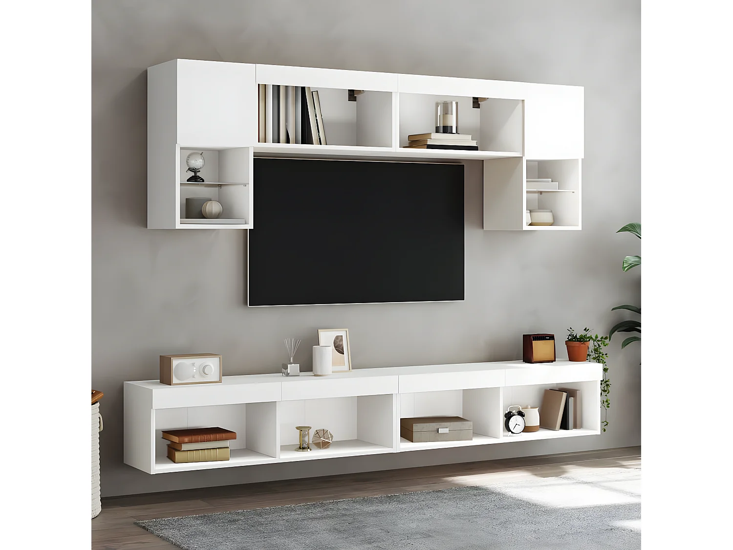 Ensemble de meuble TV avec LED 6 pcs blanc bois d'ingénierie WET5192