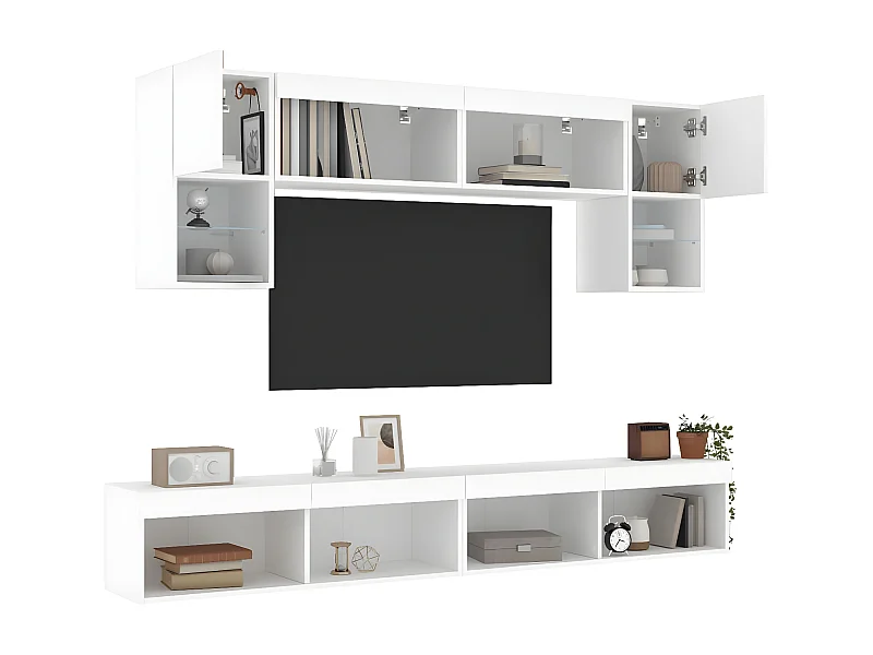 Muebles TV de pared con LED 6 pzas madera ingeniería blanco ES67569