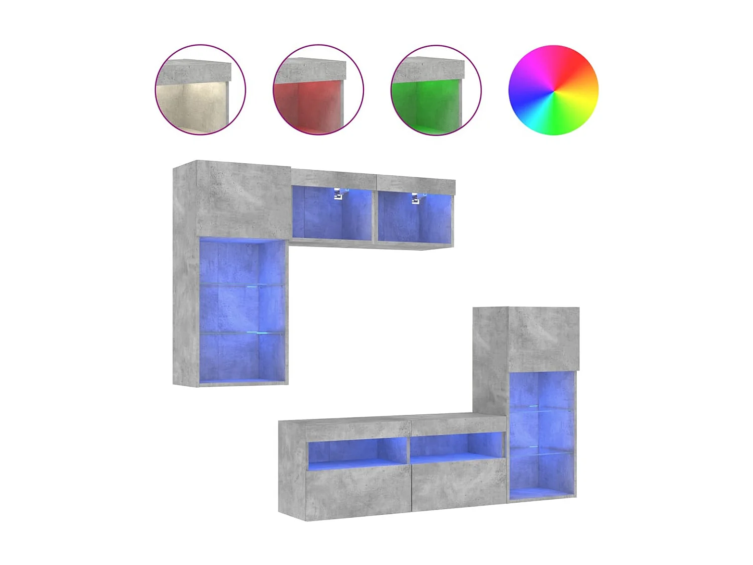 5-delige Tv-wandmeubelset met LED bewerkt hout betongrijs NL125171