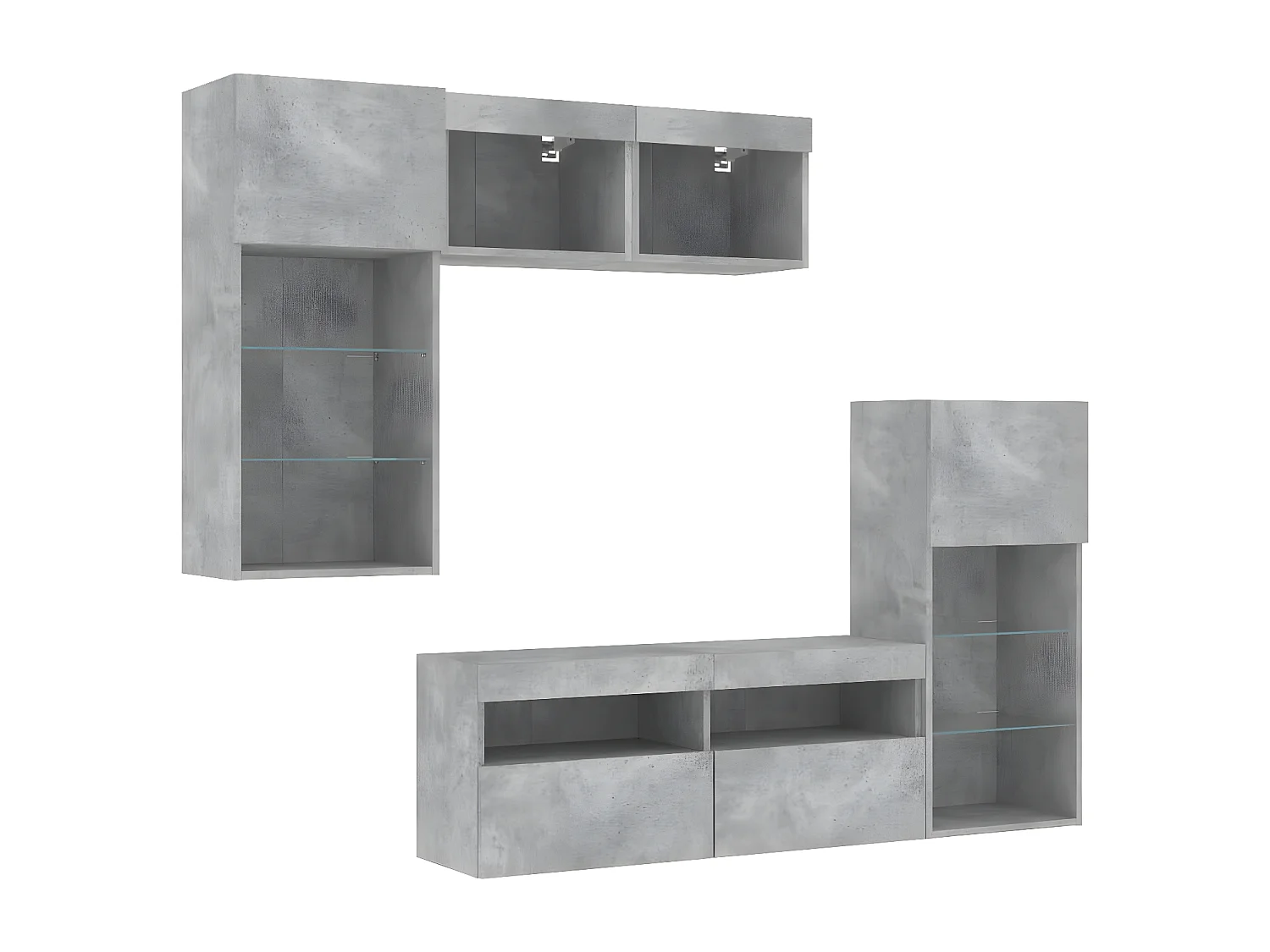 5 pcs móveis parede p/ TV c/ LEDs deriv. madeira cinza cimento PT402272