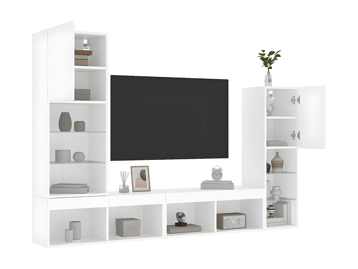 Ensemble de meuble TV avec LED 4 pcs blanc bois d'ingénierie WET4419