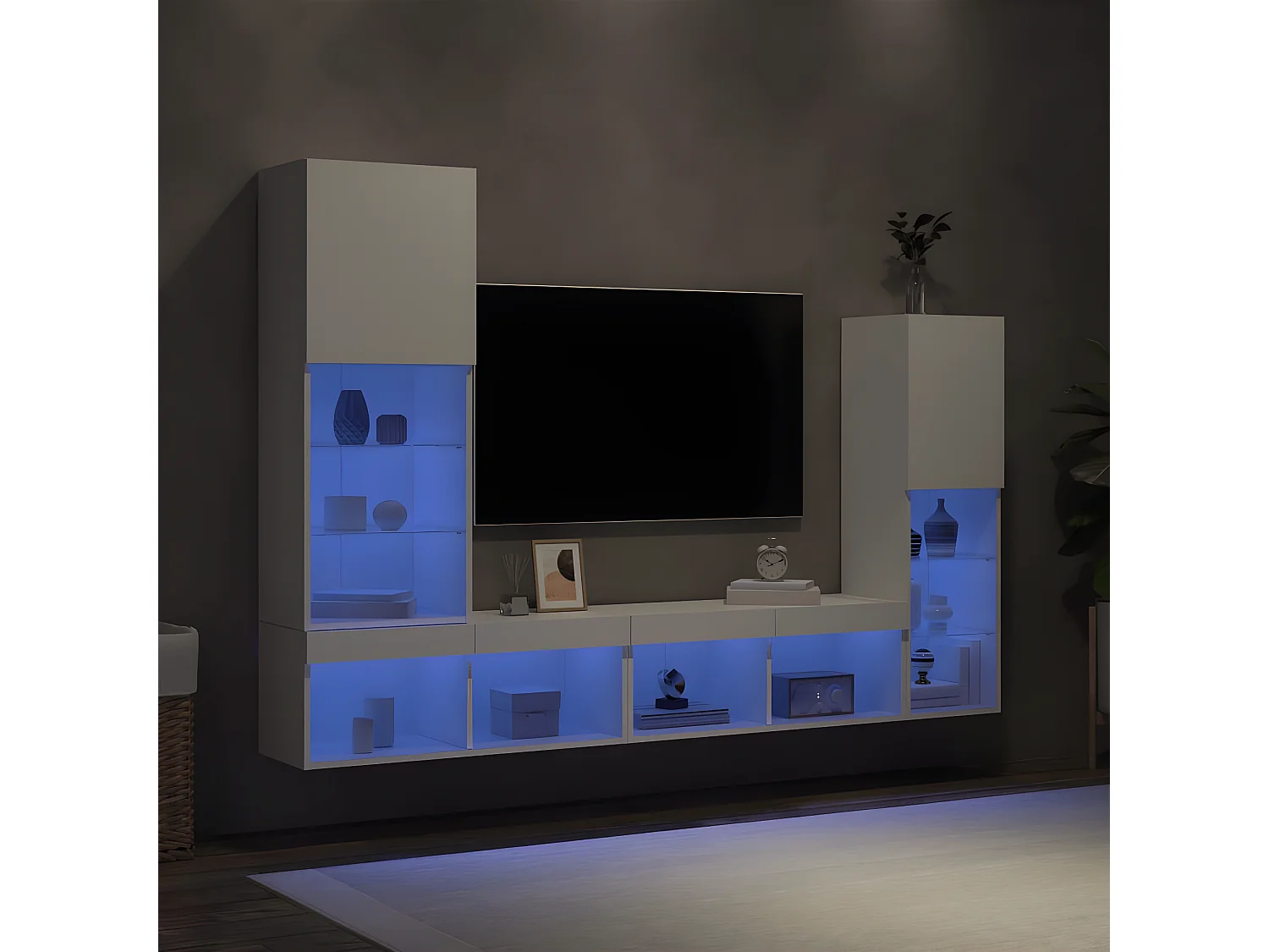 Ensemble de meuble TV avec LED 4 pcs blanc bois d'ingénierie WET4419
