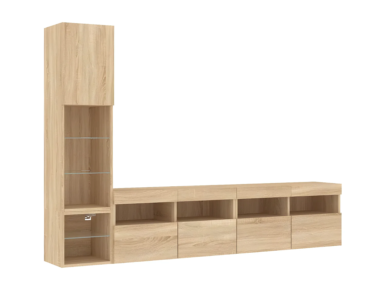 4-delige Tv-wandmeubelset met LED bewerkt hout sonoma eiken NL80923