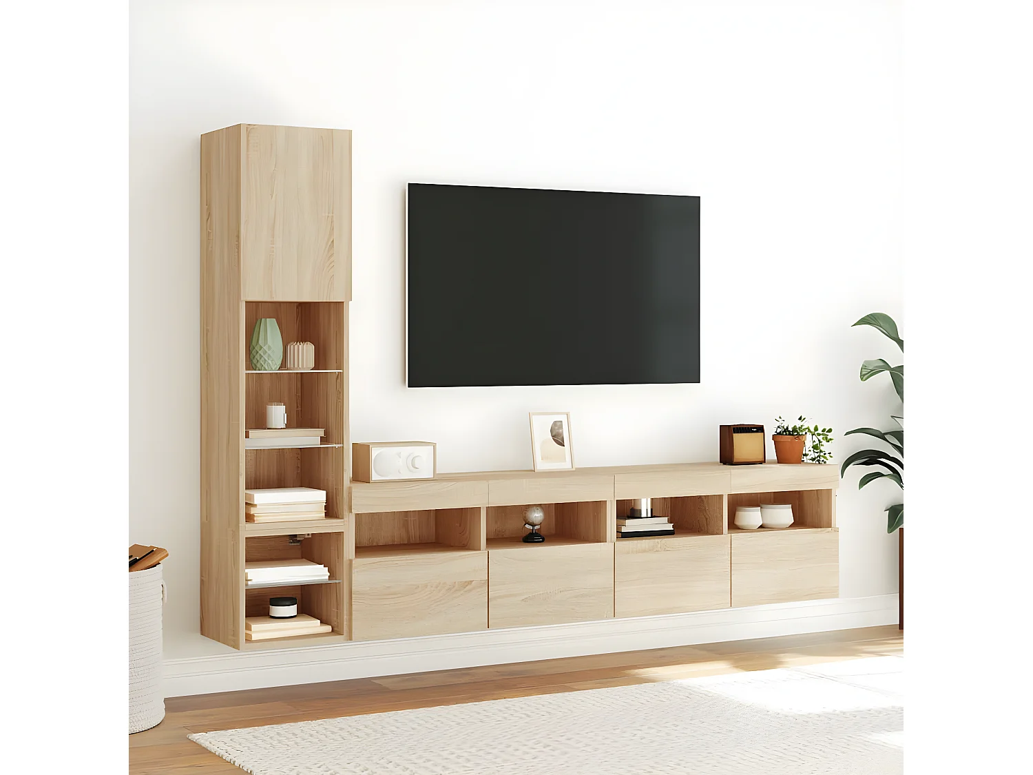 Ensemble de meuble TV avec LED 4 pcs chêne sonoma bois d'ingénierie WET7067