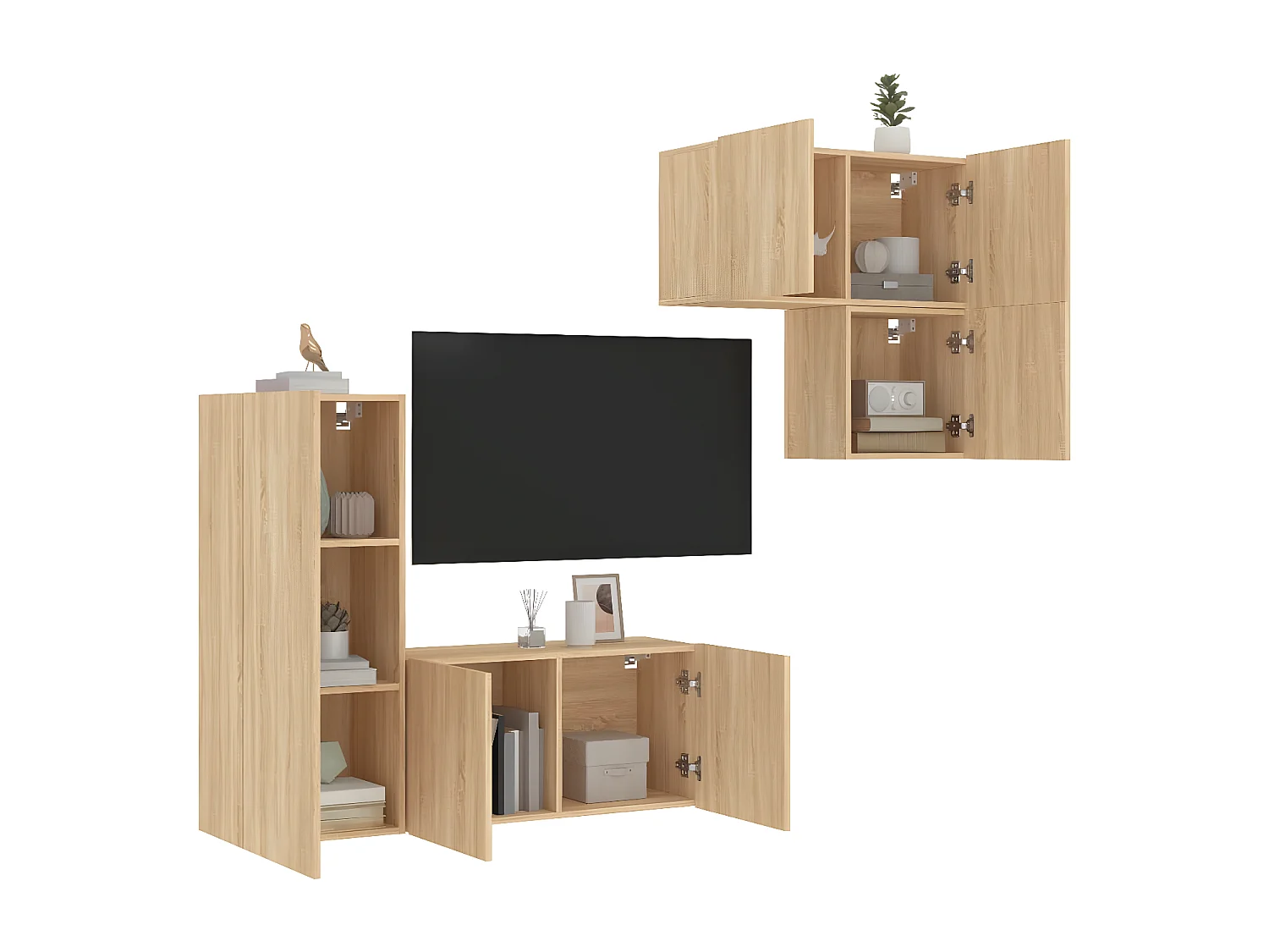 Muebles TV de pared 4 pzas madera de ingeniería roble Sonoma ES43252