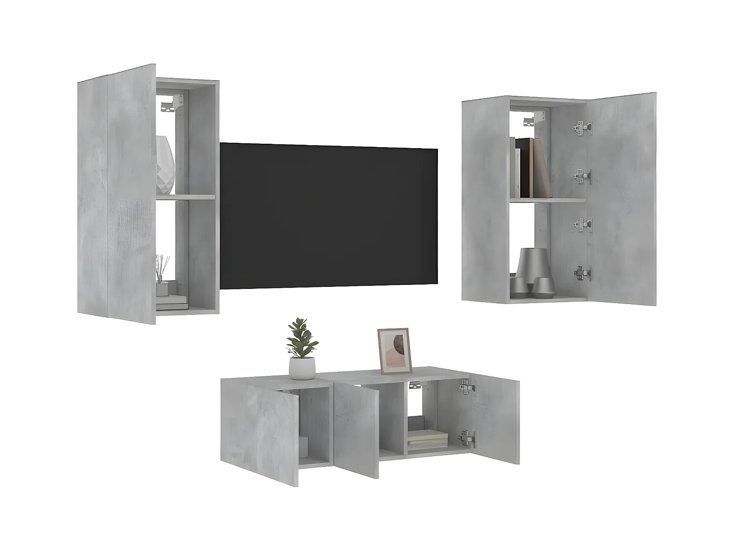 Ensemble de meuble TV avec LED 4 pcs gris béton bois d'ingénierie WET4747