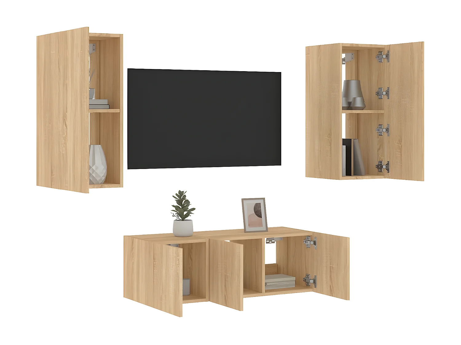 Ensemble de meuble TV avec LED 4 pcs chêne sonoma bois d'ingénierie WET7155