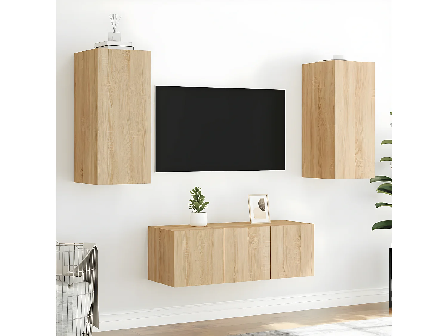 Ensemble de meuble TV avec LED 4 pcs chêne sonoma bois d'ingénierie WET7155