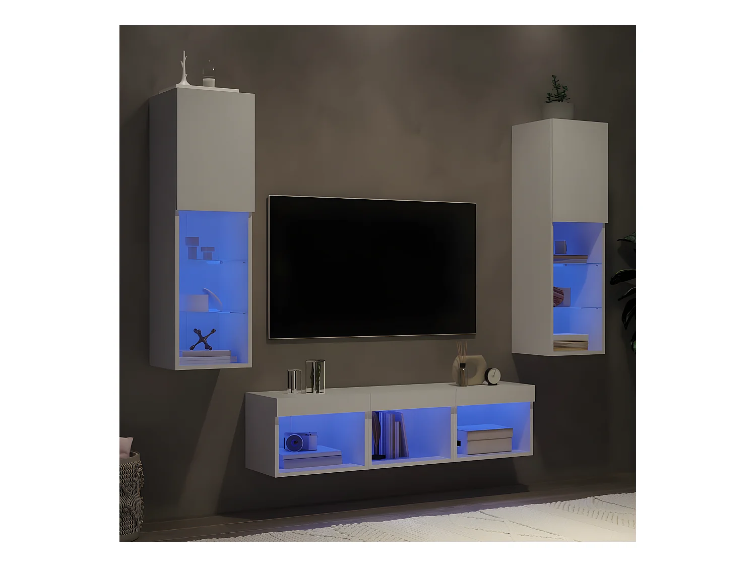 Ensemble de meuble TV avec LED 5 pcs blanc bois d'ingénierie WET7690