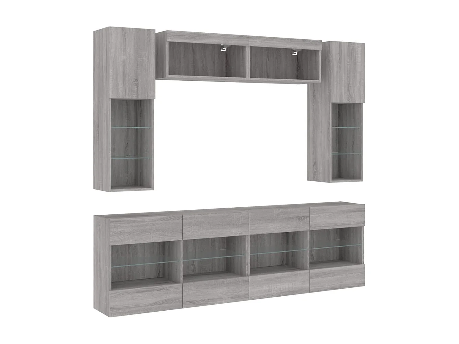 Muebles TV de pared con luces LED 6 piezas gris sonoma ES60869