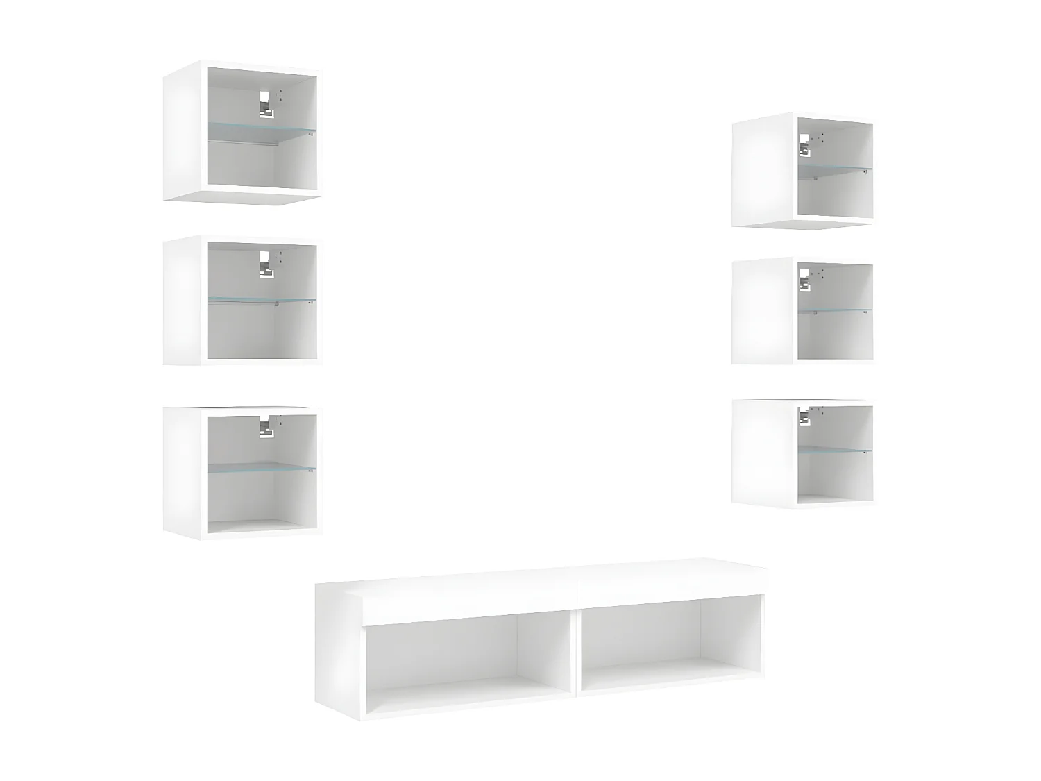 Ensemble de meuble TV avec LED 8 pcs blanc bois d'ingénierie WET7318