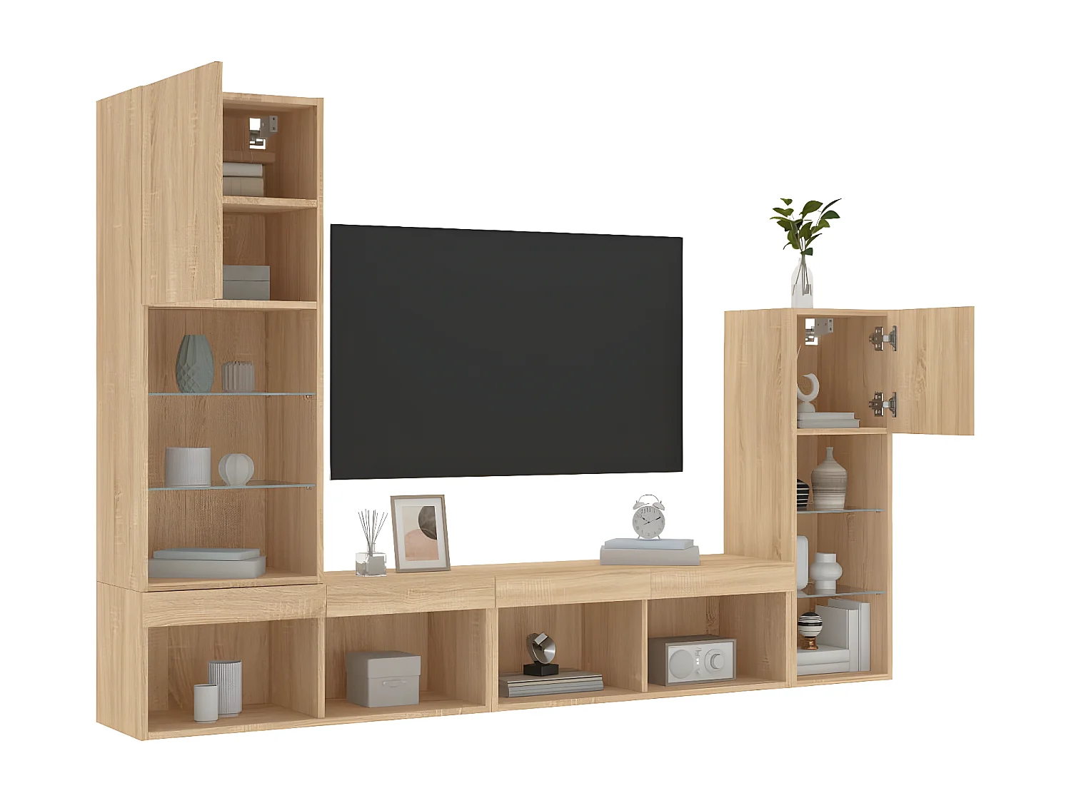 4pcs móveis parede p/ TV c/ LEDs deriv. madeira carvalho sonoma PT425640