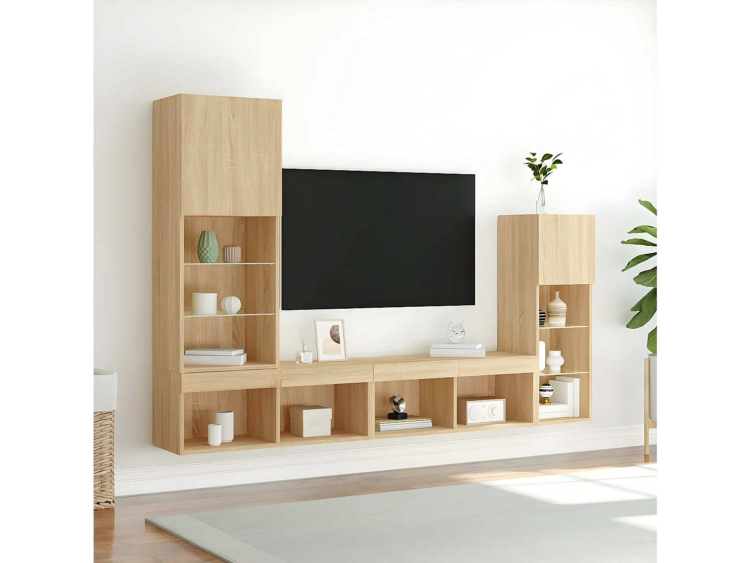 4pcs móveis parede p/ TV c/ LEDs deriv. madeira carvalho sonoma PT425640