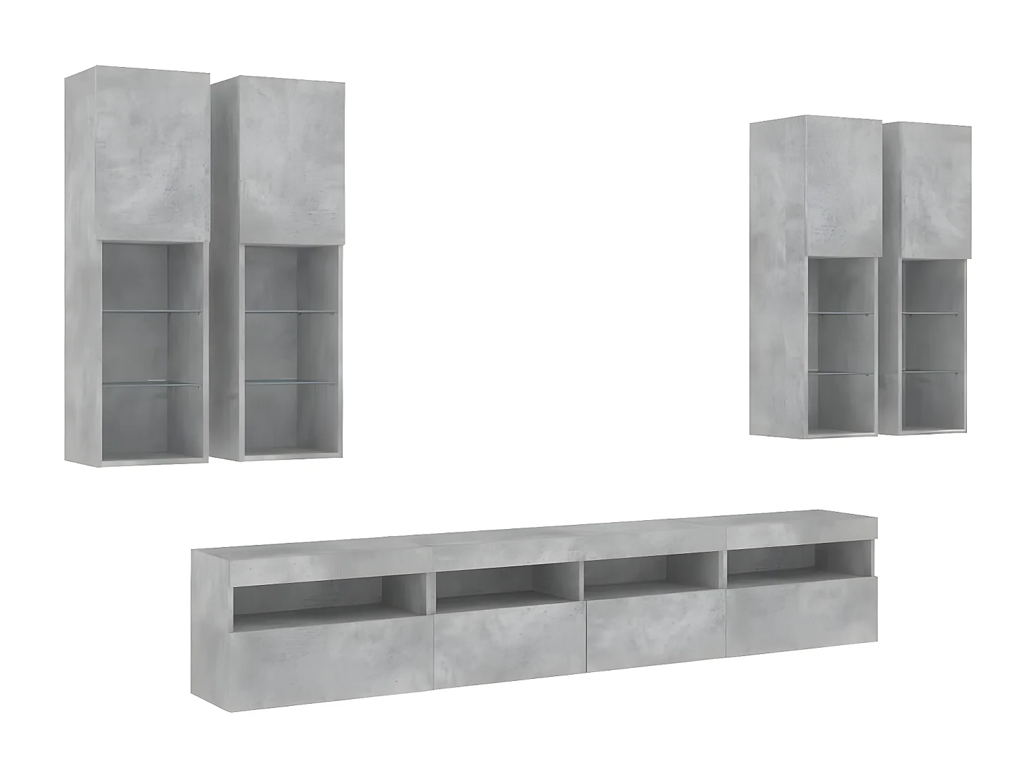 Muebles TV de pared con luces LED 7 piezas gris hormigón ES21882