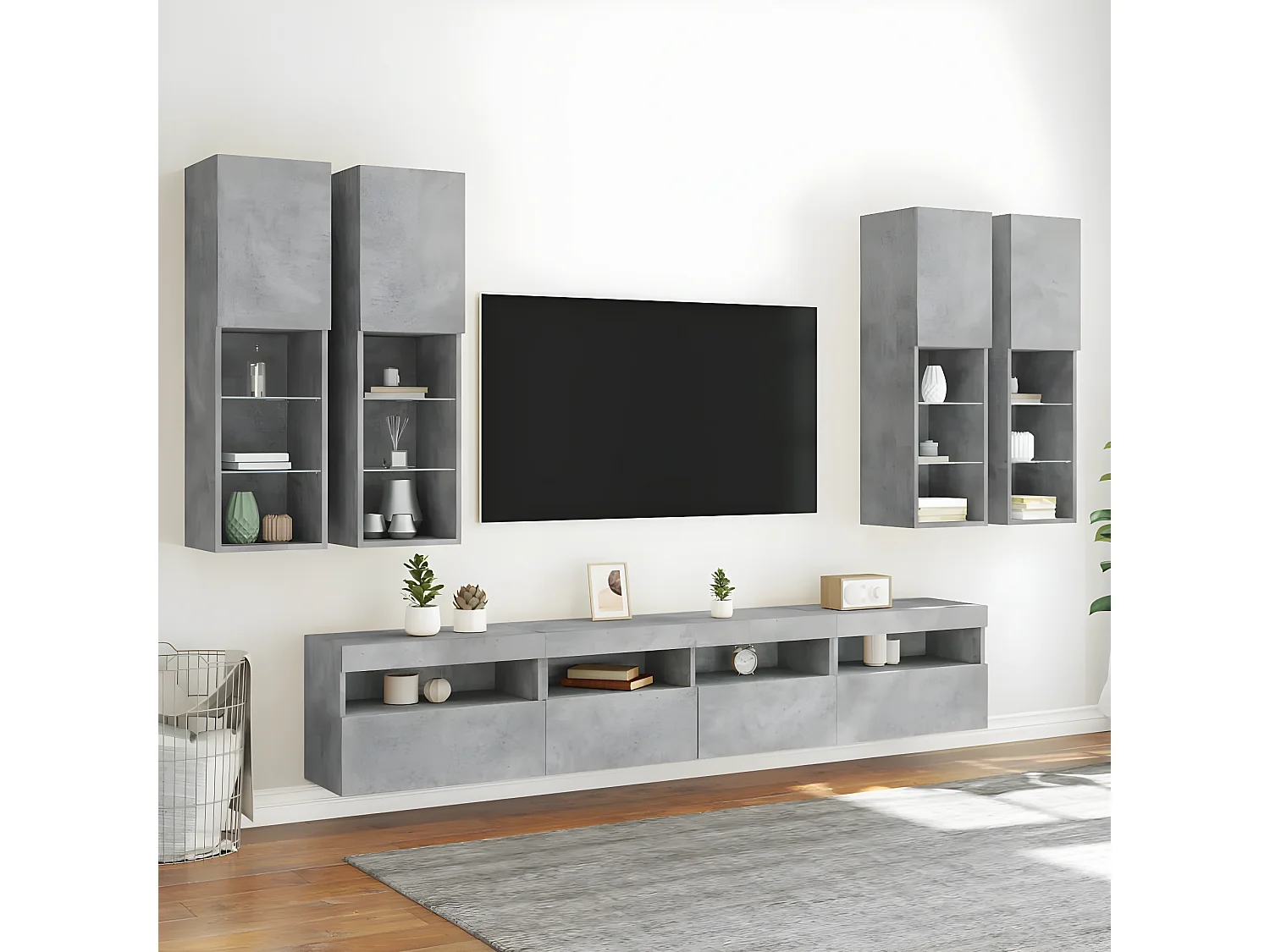 Muebles TV de pared con luces LED 7 piezas gris hormigón ES21882