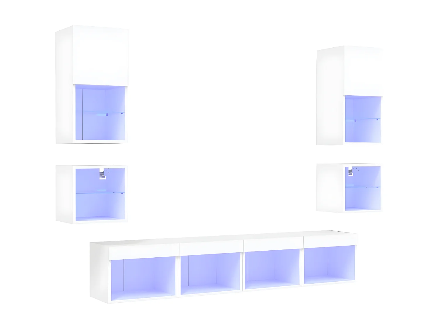 8-delige Tv-wandmeubelset met LED-verlichting bewerkt hout wit NL750931