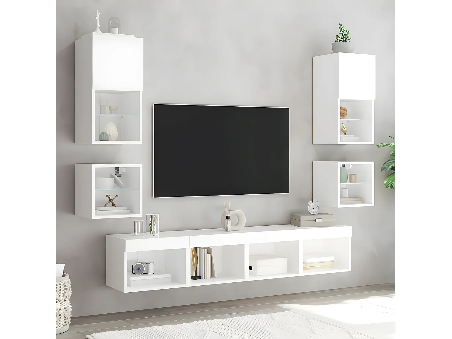 8-delige Tv-wandmeubelset met LED-verlichting bewerkt hout wit NL750931