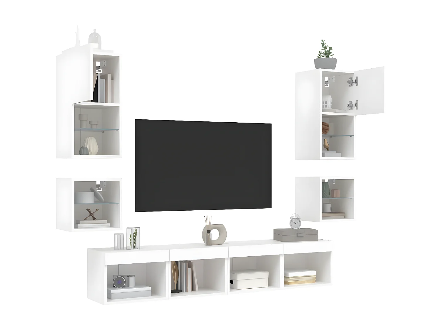 8-delige Tv-wandmeubelset met LED-verlichting bewerkt hout wit NL750931