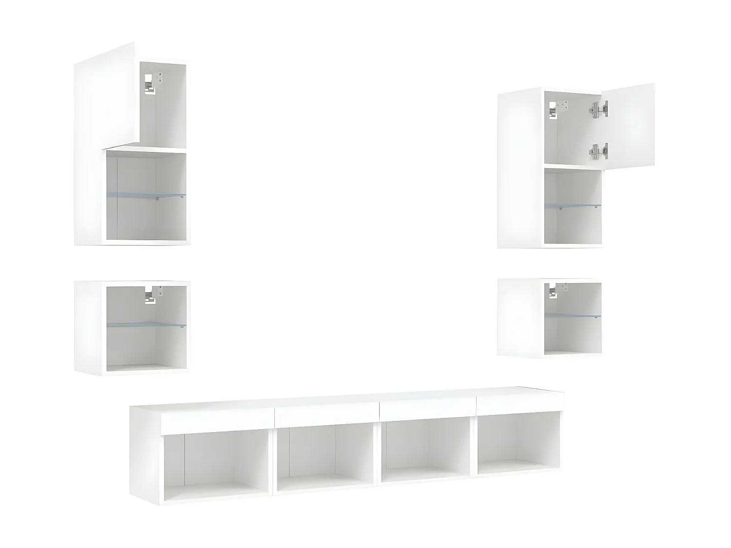 8-delige Tv-wandmeubelset met LED-verlichting bewerkt hout wit NL750931