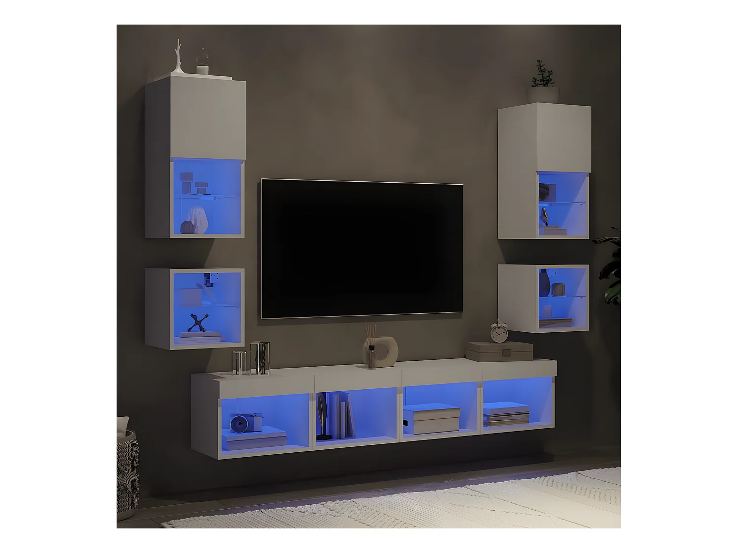 8-delige Tv-wandmeubelset met LED-verlichting bewerkt hout wit NL750931
