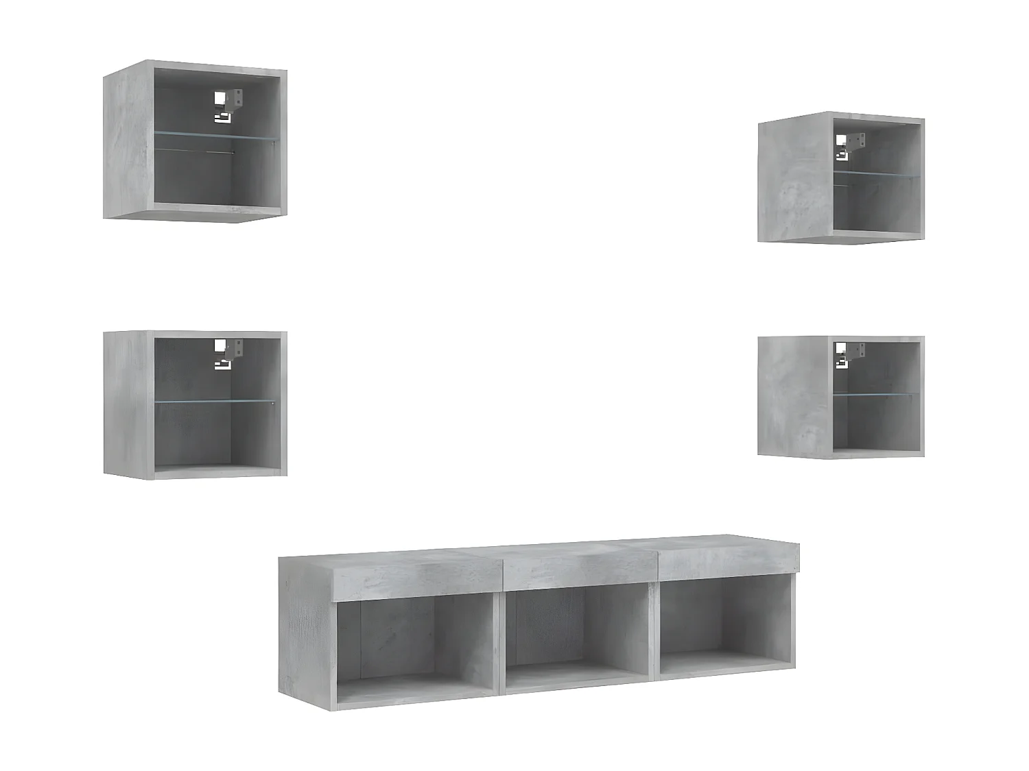 Ensemble de meuble TV avec LED 7 pcs gris béton bois d'ingénierie WET9553