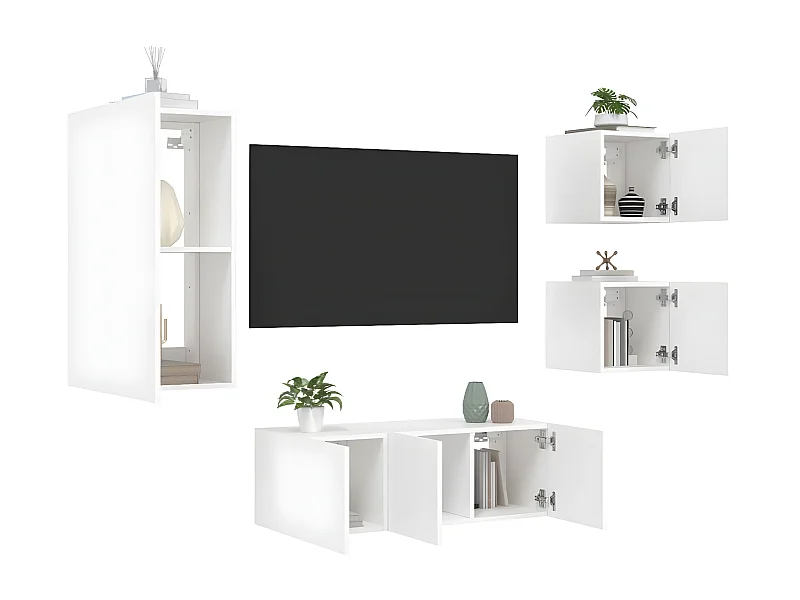 5-delige Tv-wandmeubelset met LED-verlichting bewerkt hout wit NL326291