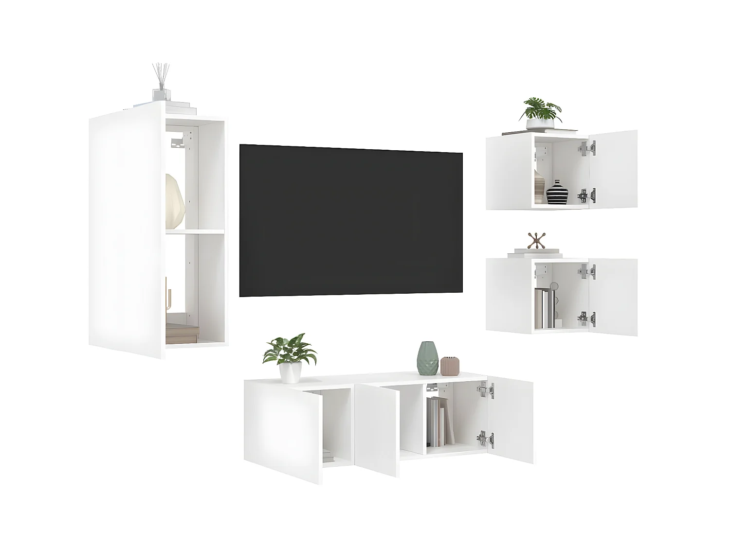 5-delige Tv-wandmeubelset met LED-verlichting bewerkt hout wit NL326291
