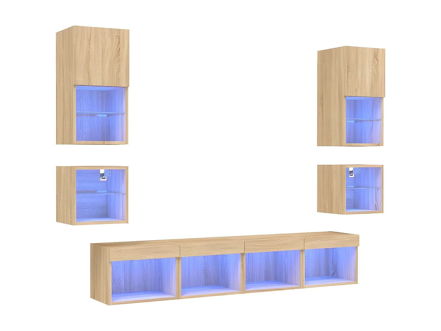 Muebles TV pared con LED 8 pzas madera ingeniería roble Sonoma ES55316