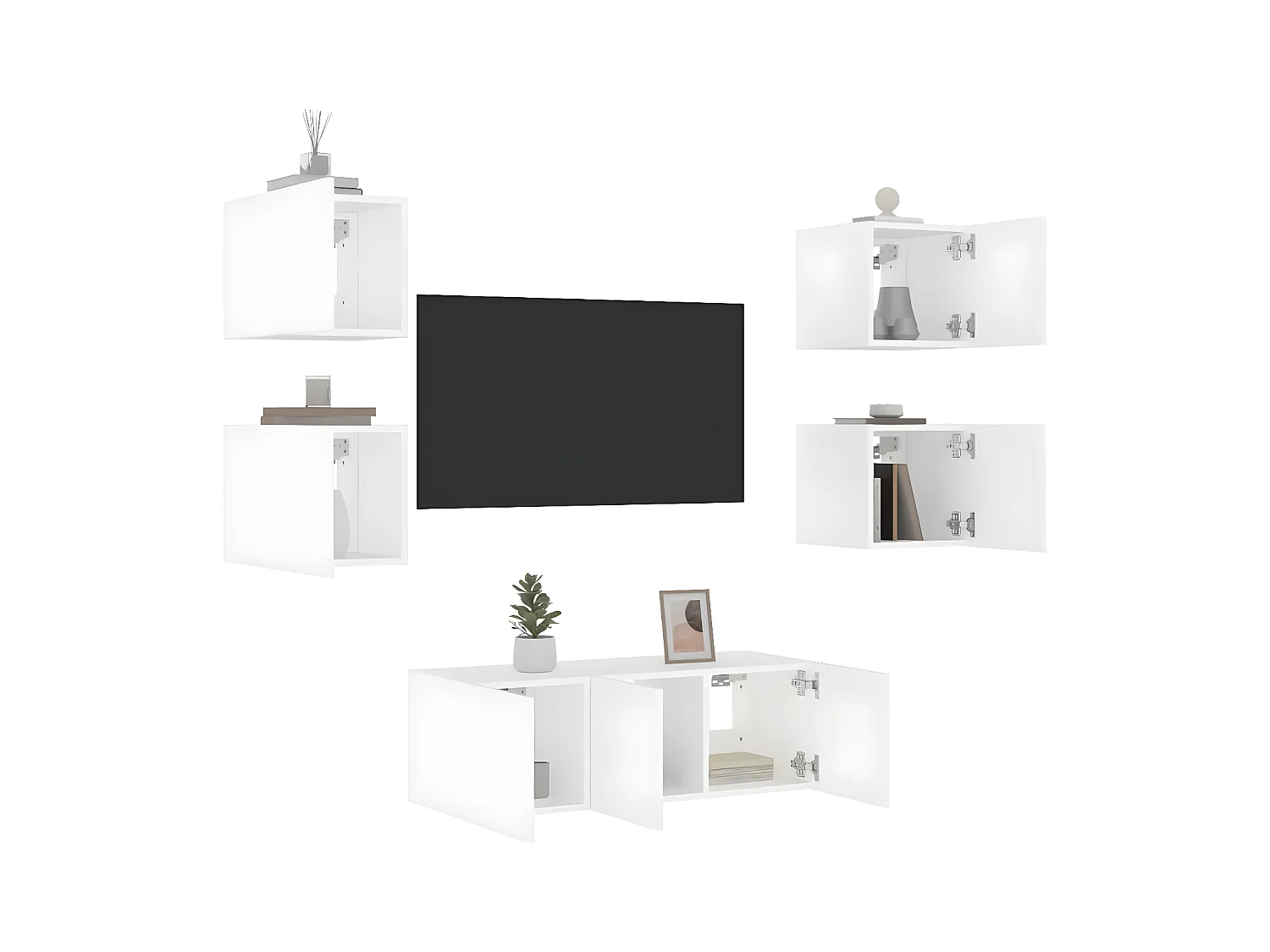 6-delige Tv-wandmeubelset met LED-verlichting bewerkt hout wit NL276859