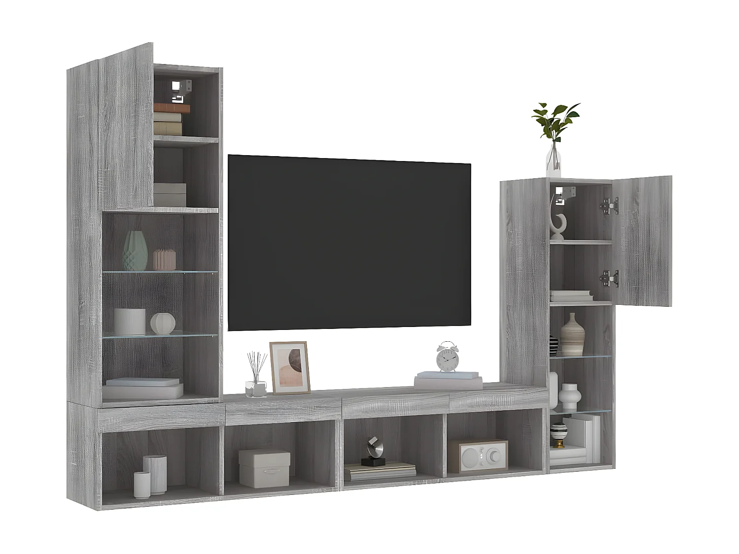 Ensemble de meuble TV avec LED 4 pcs gris sonoma bois d'ingénierie WET7980
