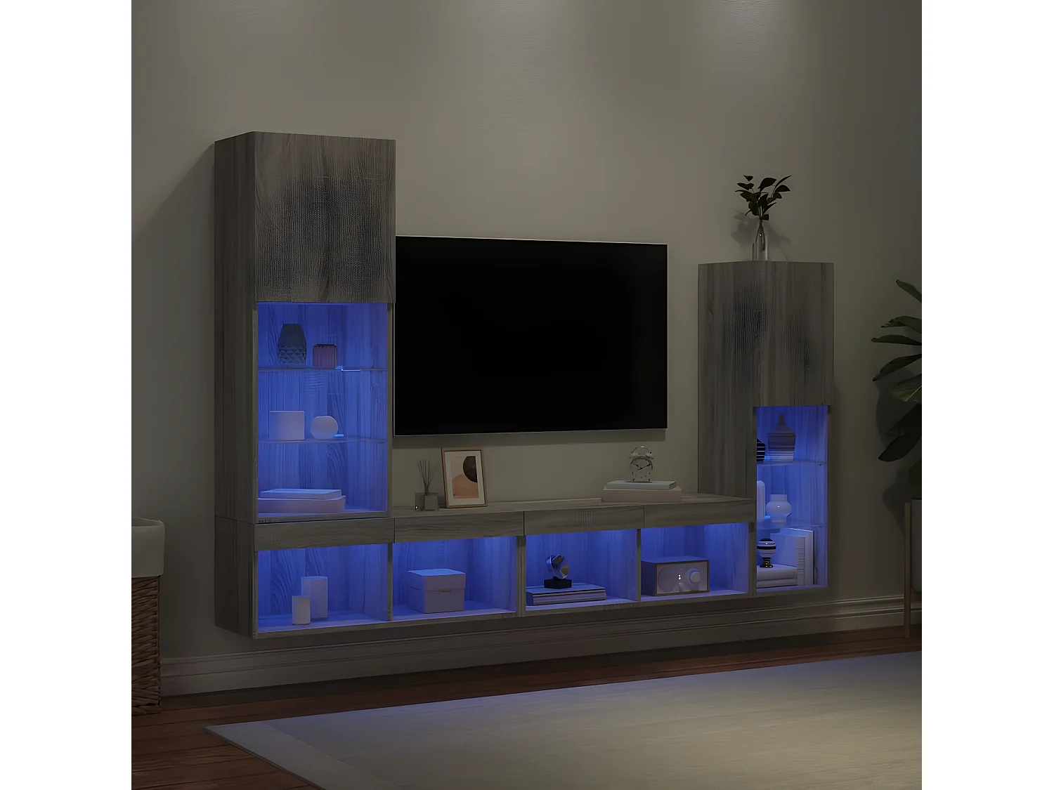 Ensemble de meuble TV avec LED 4 pcs gris sonoma bois d'ingénierie WET7980