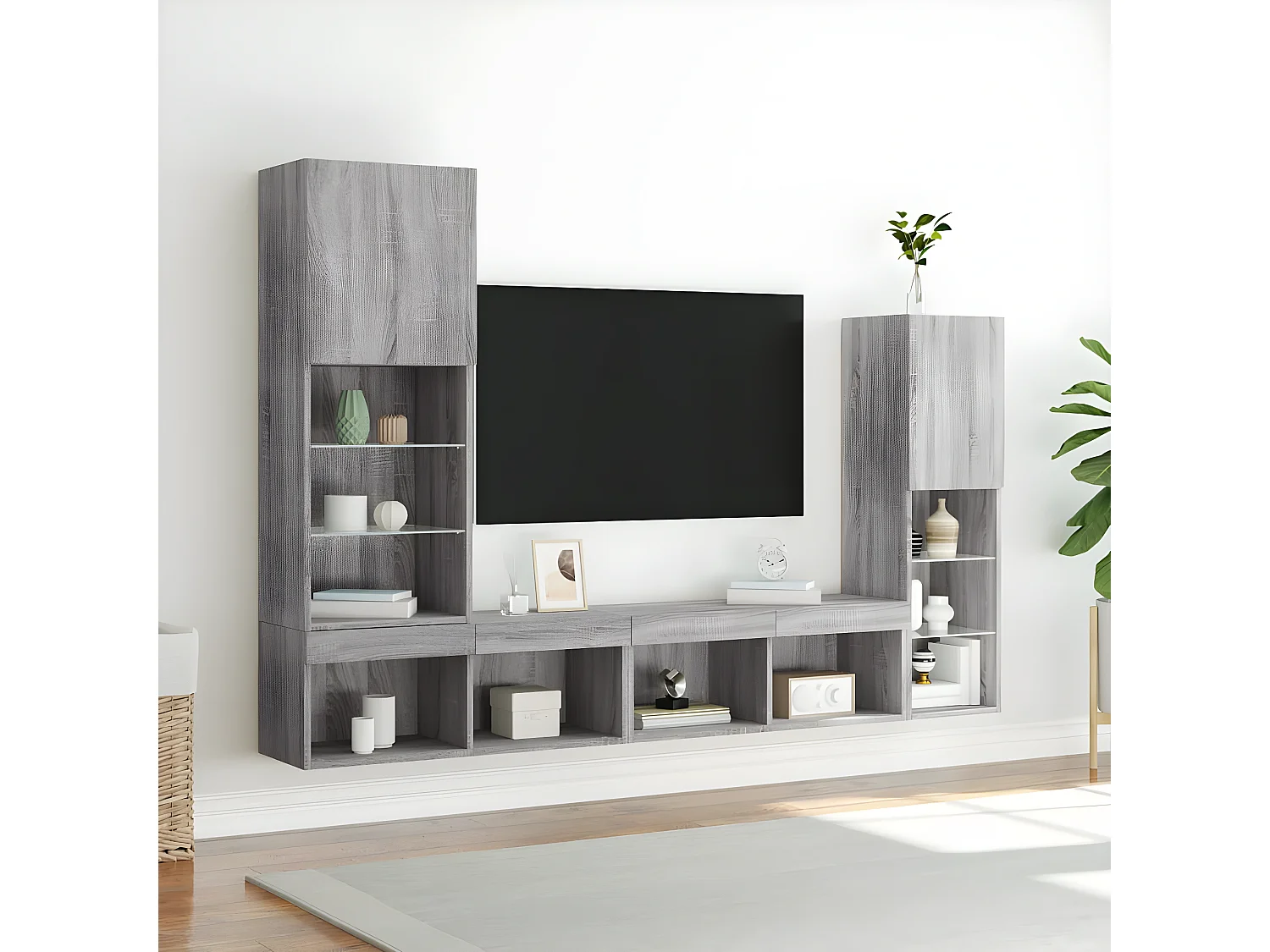 Ensemble de meuble TV avec LED 4 pcs gris sonoma bois d'ingénierie WET7980