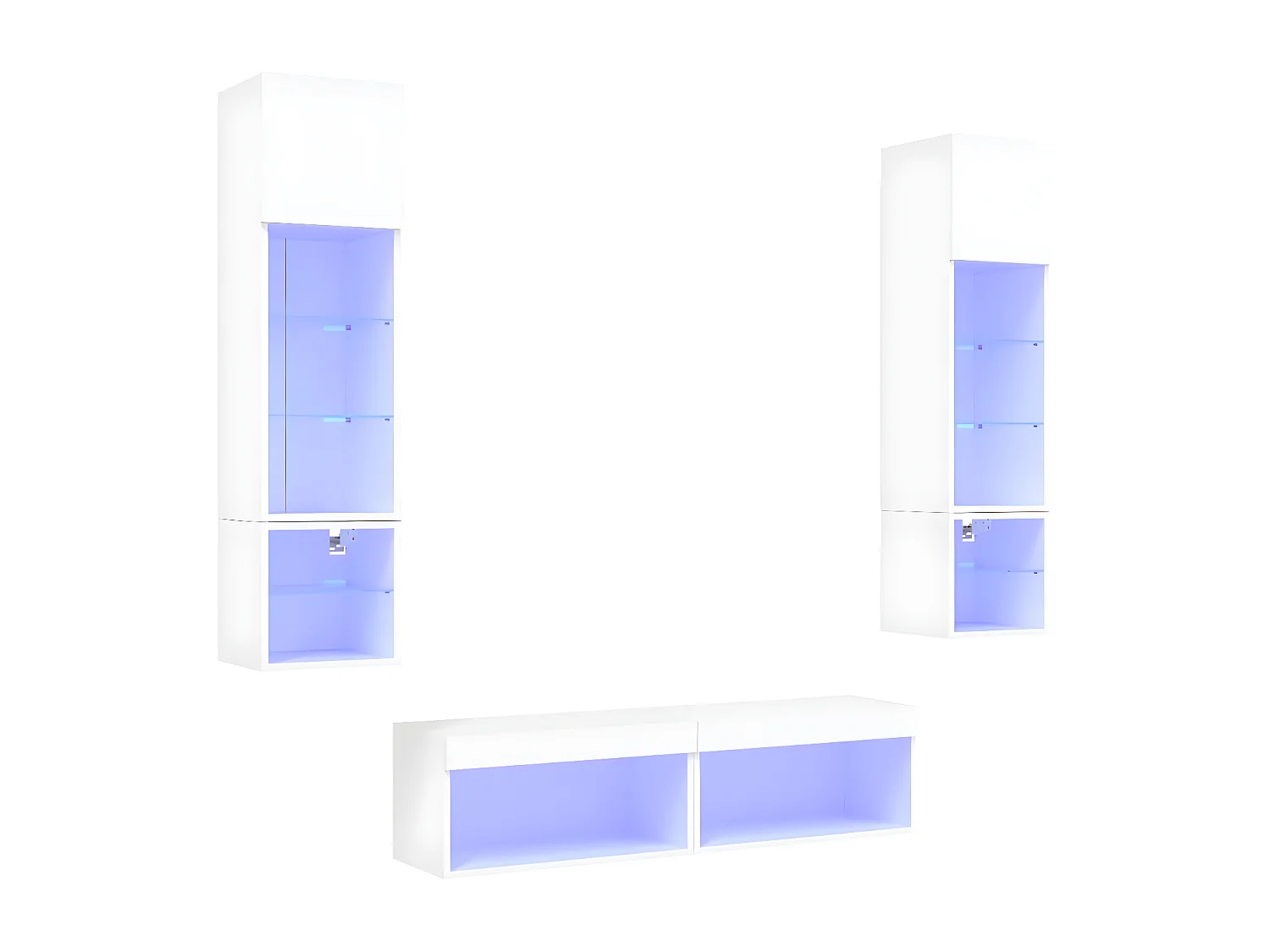 6-delige Tv-wandmeubelset met LED-verlichting bewerkt hout wit NL159763