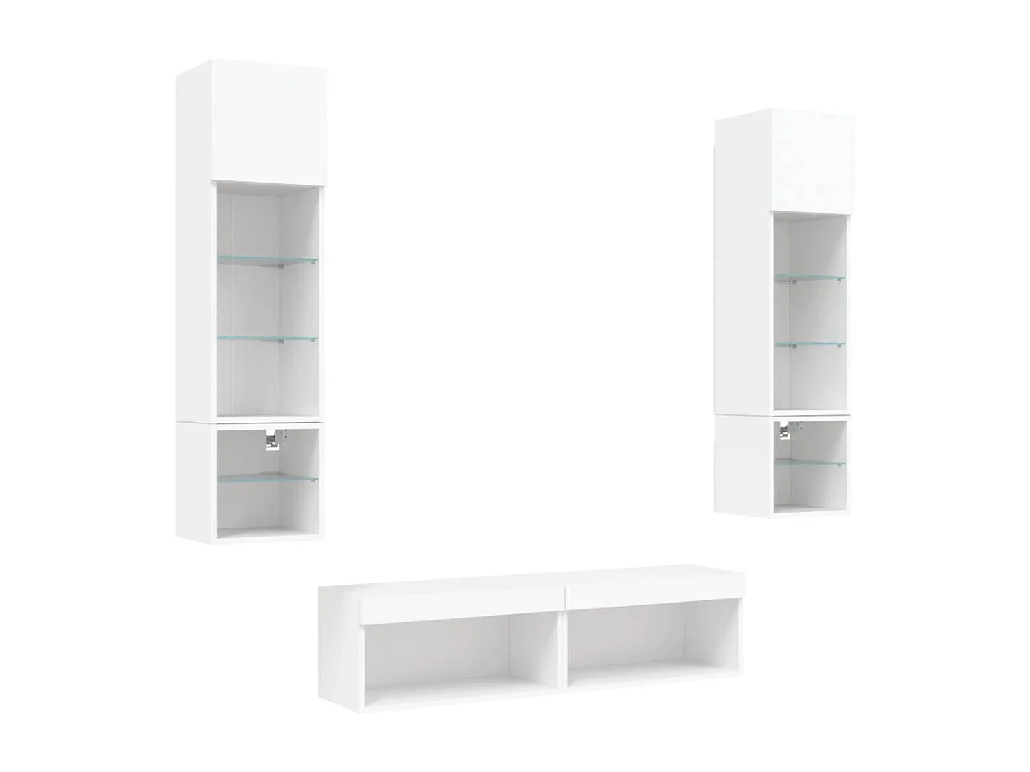 6-delige Tv-wandmeubelset met LED-verlichting bewerkt hout wit NL159763