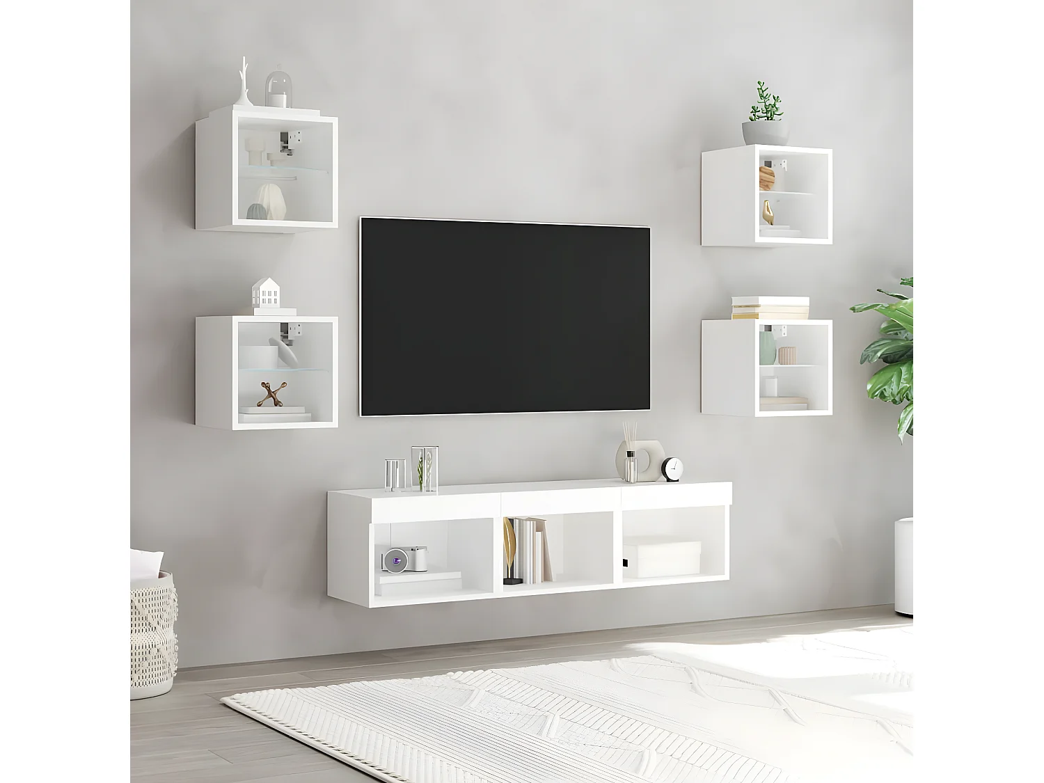 7-delige Tv-wandmeubelset met LED-verlichting bewerkt hout wit NL121921