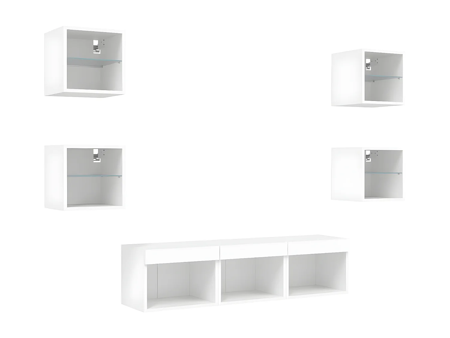 7-delige Tv-wandmeubelset met LED-verlichting bewerkt hout wit NL121921