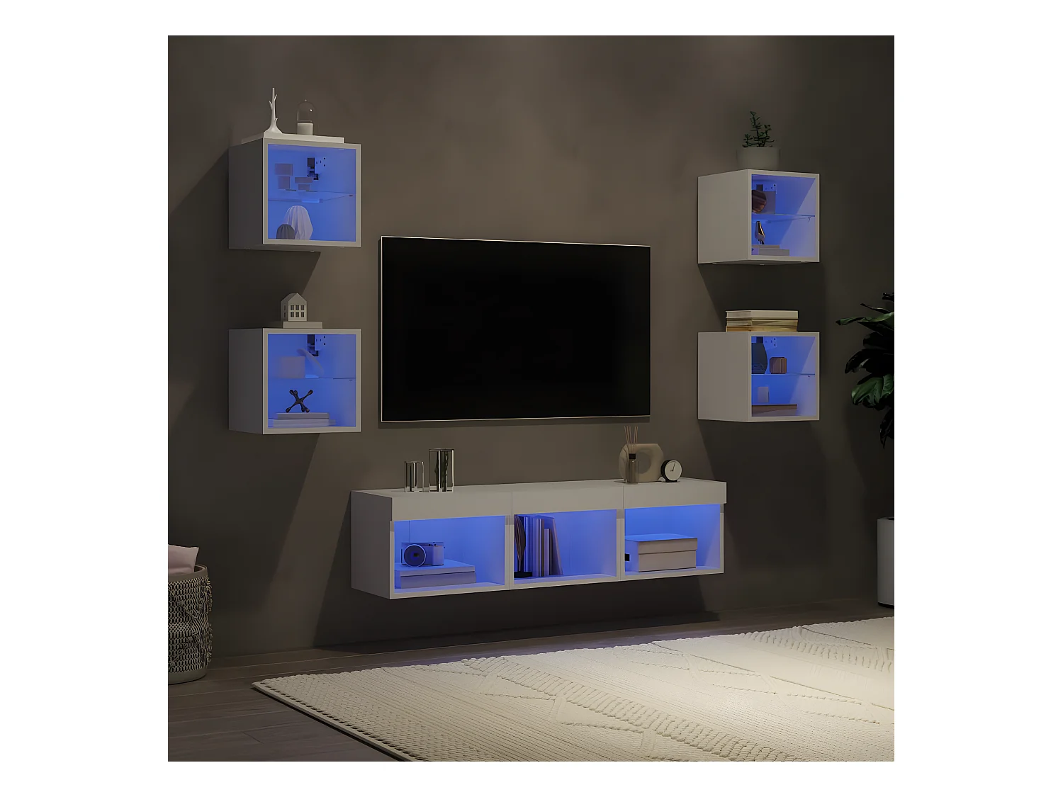 7-delige Tv-wandmeubelset met LED-verlichting bewerkt hout wit NL121921