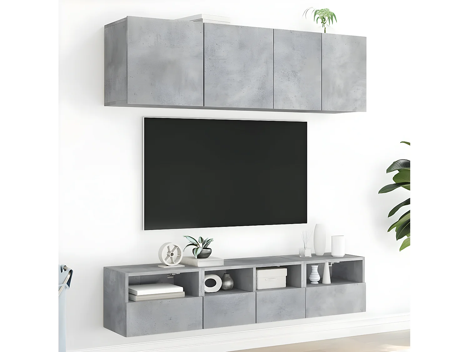 Ensemble de meuble TV 5 pcs gris béton bois d'ingénierie WET1140