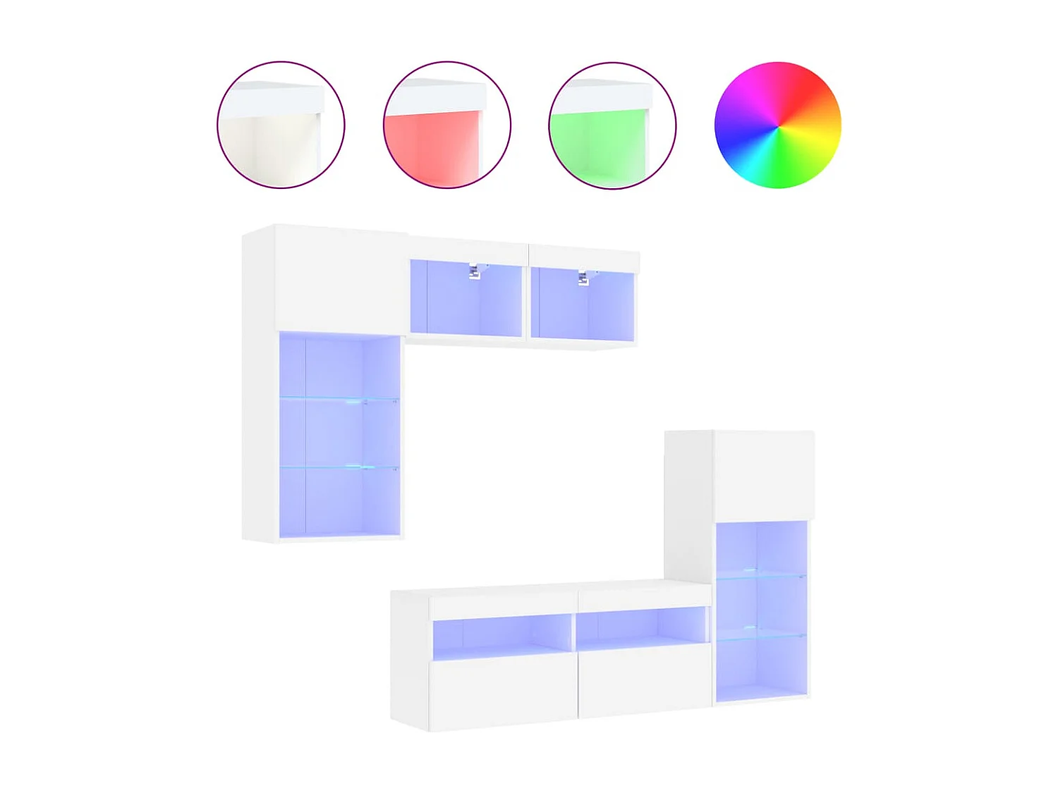 5pcs móveis de parede p/ TV c/ LEDs derivados de madeira branco PT934661