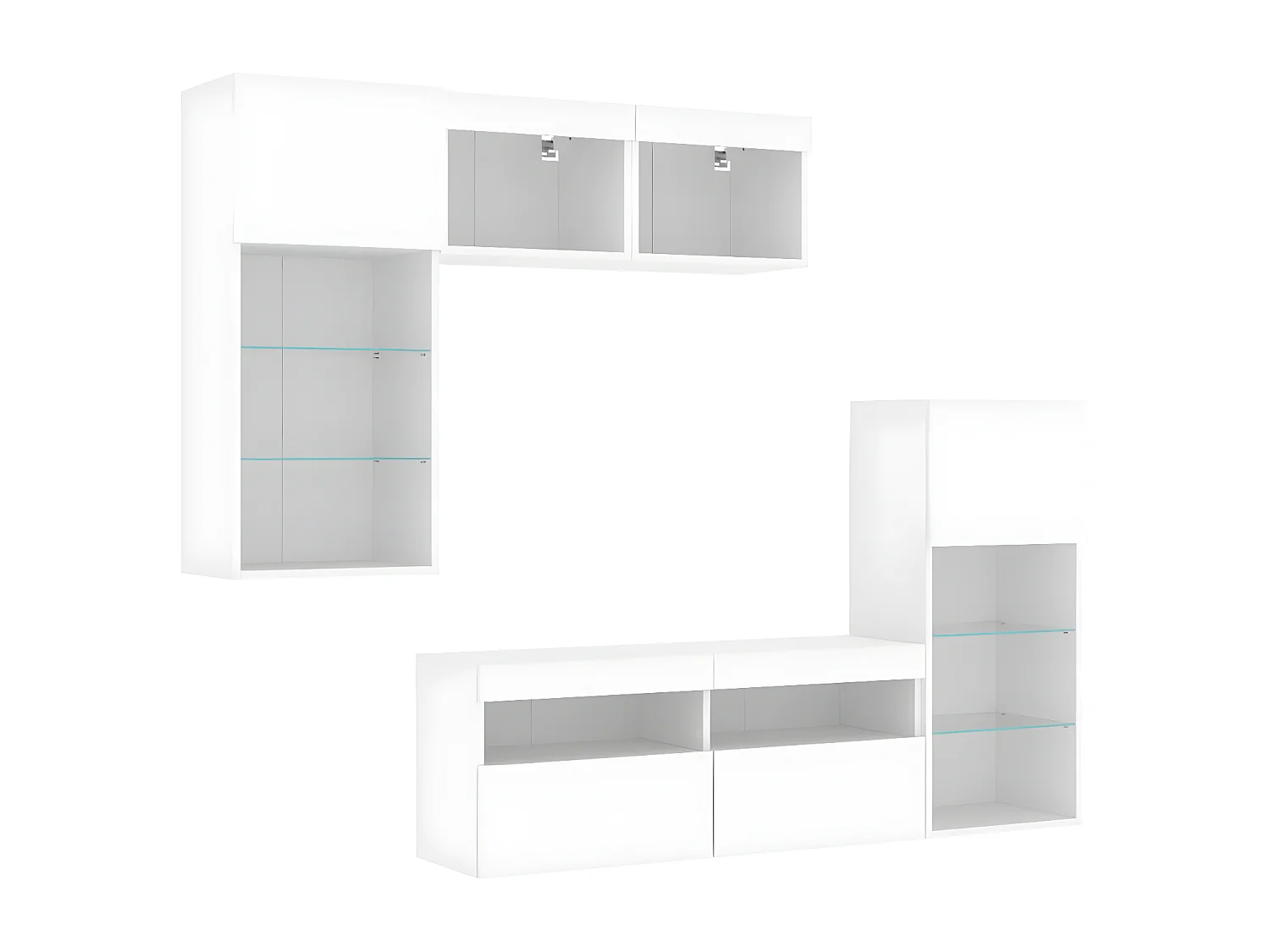 5pcs móveis de parede p/ TV c/ LEDs derivados de madeira branco PT934661