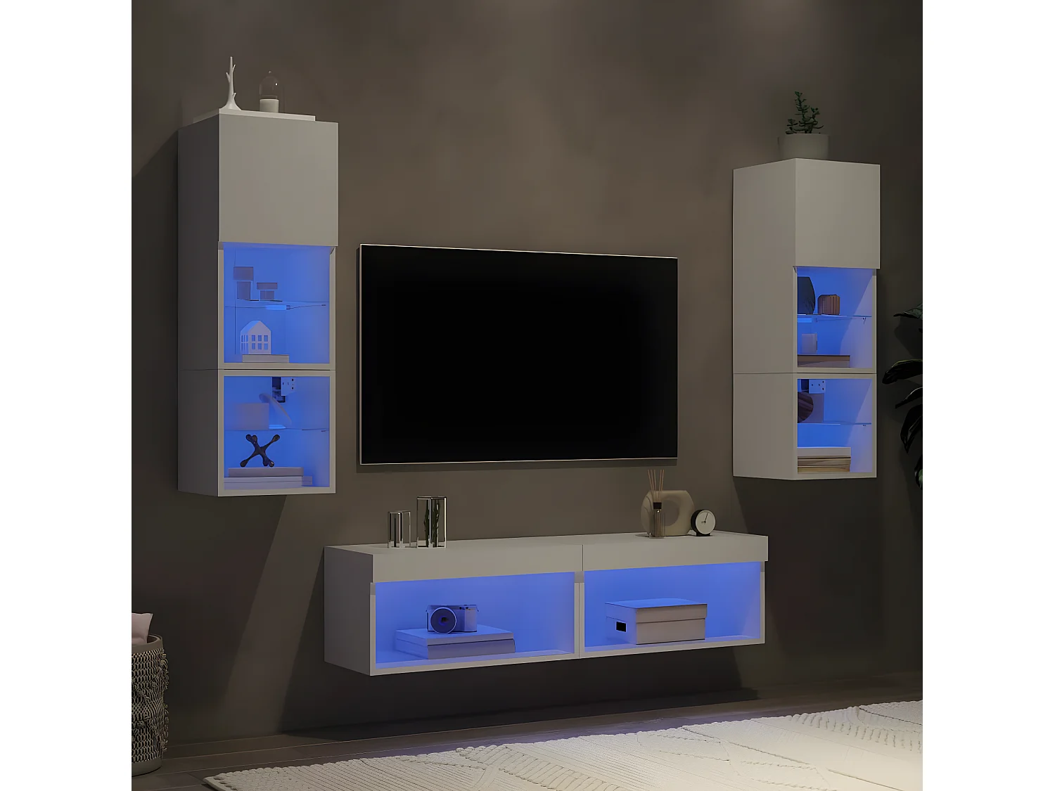 Muebles TV de pared con LED 6 pzas madera ingeniería blanco ES64104