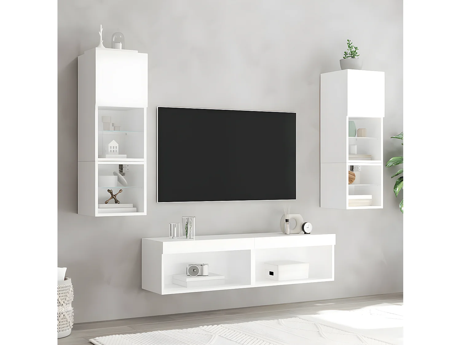 Muebles TV de pared con LED 6 pzas madera ingeniería blanco ES64104