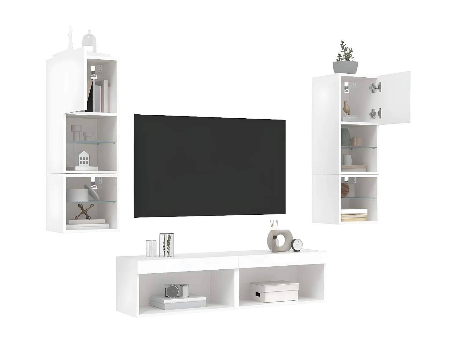 Muebles TV de pared con LED 6 pzas madera ingeniería blanco ES64104