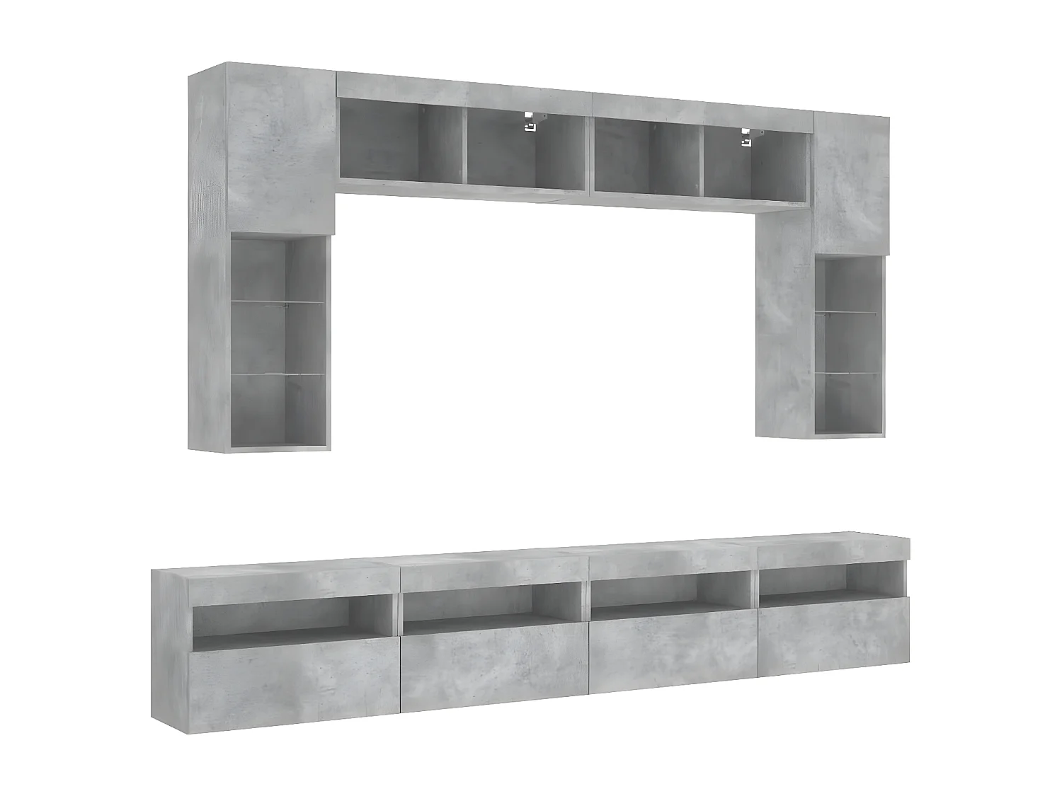 8-delige Tv-wandmeubelset met LED-verlichting betongrijs NL986105