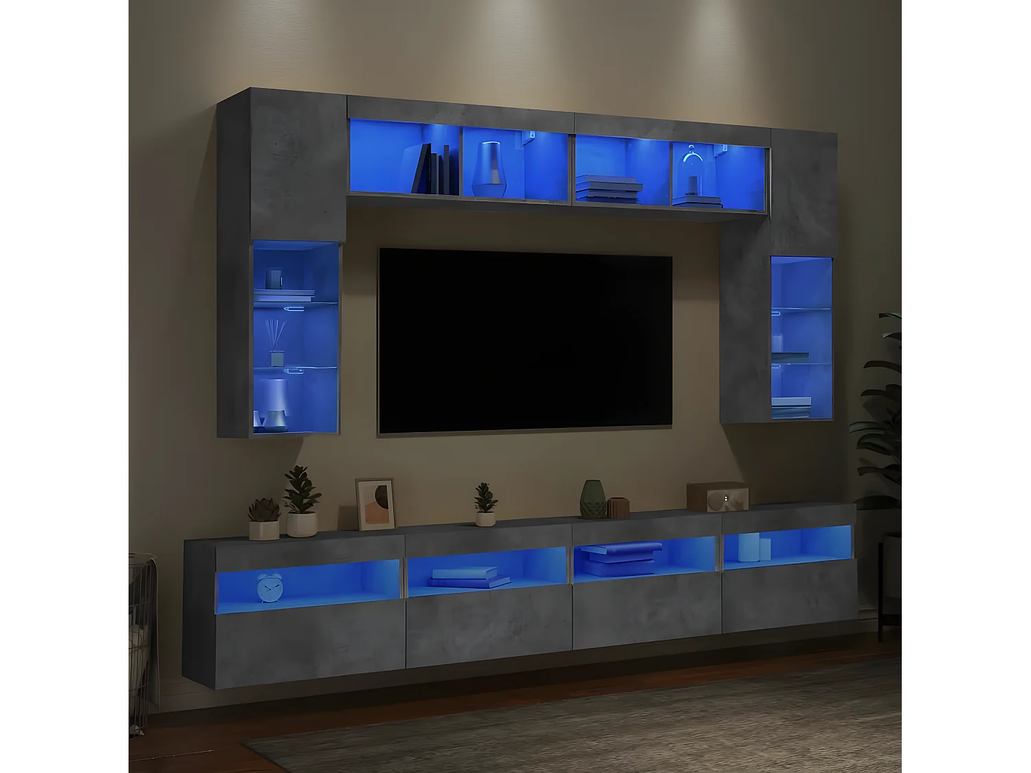 8-delige Tv-wandmeubelset met LED-verlichting betongrijs NL986105